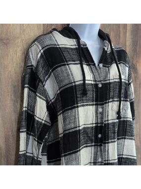 American Eagle Vintage Hooded Plaid Flannel Shirt Jacket M     -715Q